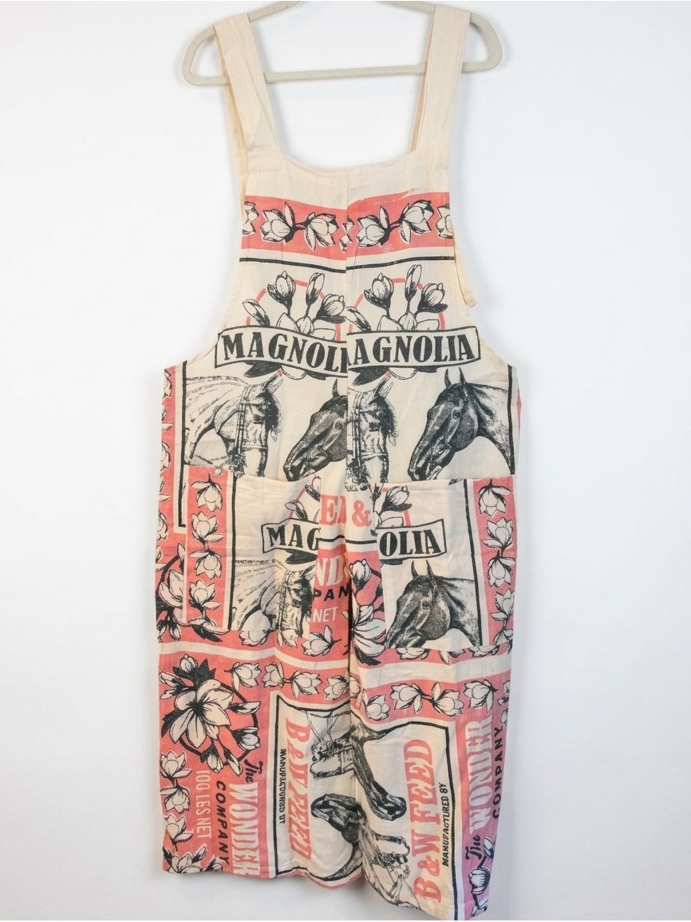 Vintage Style Feed Sack Horse Overalls | Magnolia B&W Feed Wide Leg Jumpsuit One - Picture 7 of 8